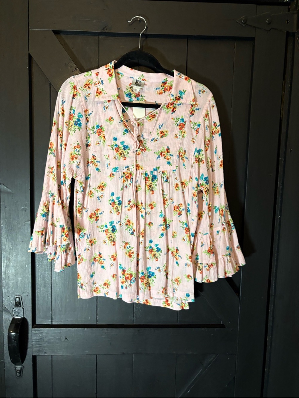 ivy jane Light Pink Floral Ruffle Peasant Blouse